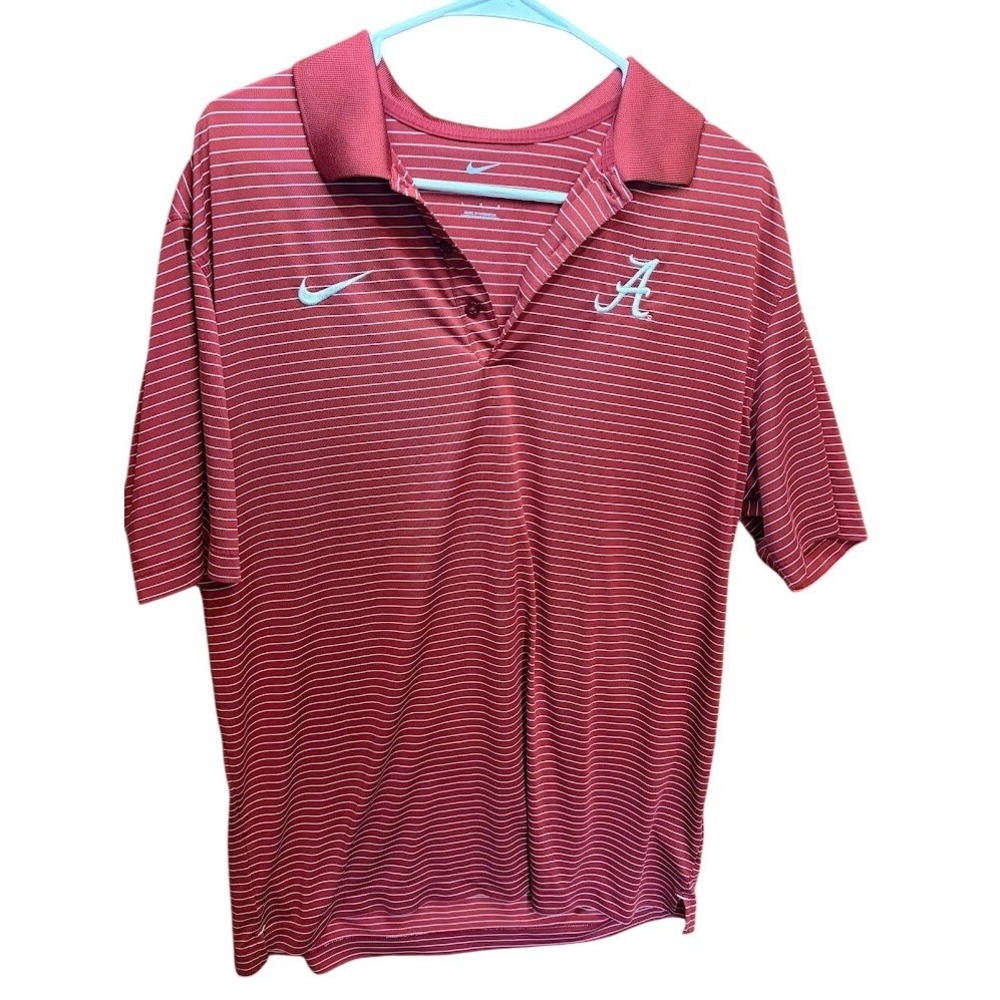 Nike Alabama Crimson Tide Mens Large Red Striped Short Sleeve Polo Shirt Bama